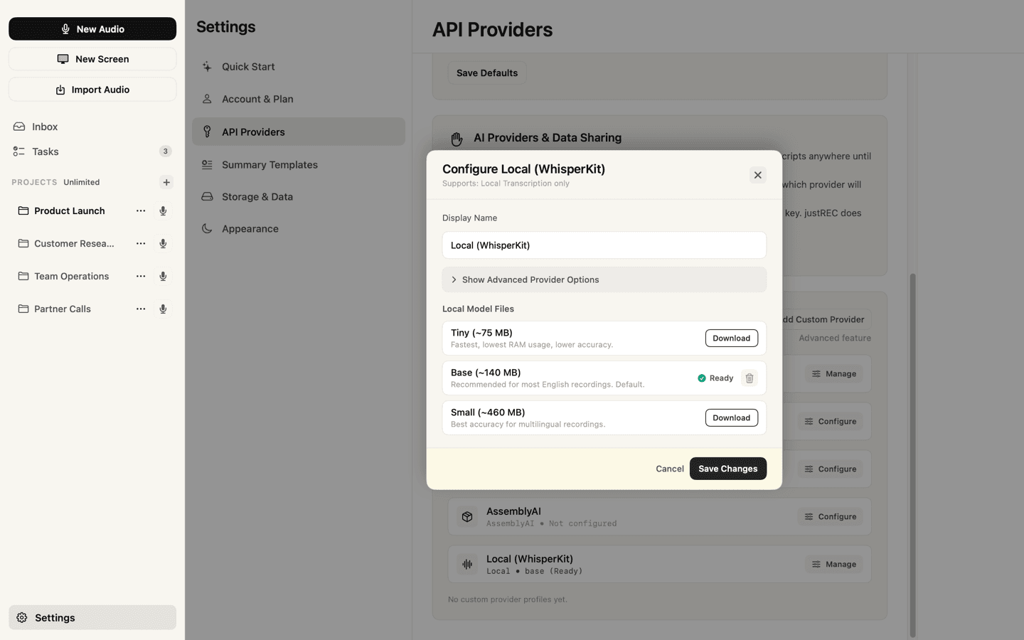 Screenshot of justREC: Local Offline AI