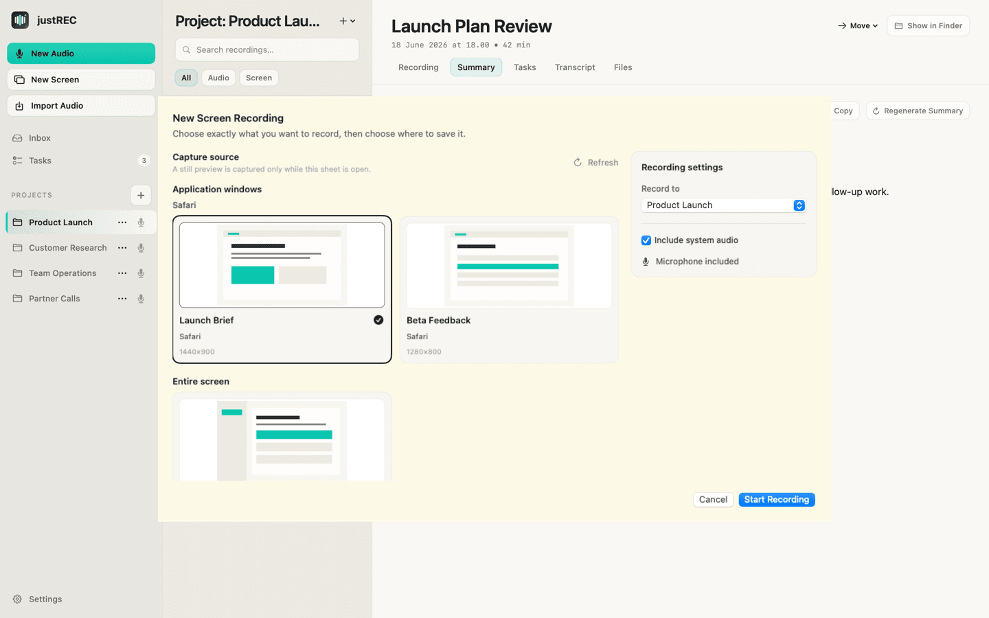 Screenshot of justREC: Audio & Screen Picker
